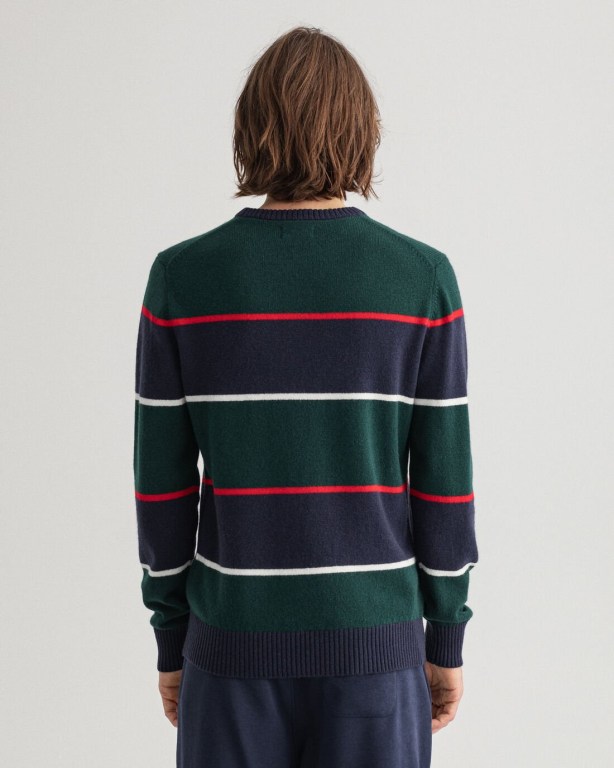 Gant Banner Shield Striped Crew Neck Men's Crewneck Jumpers Brown Green | nPcuwQKqiM6