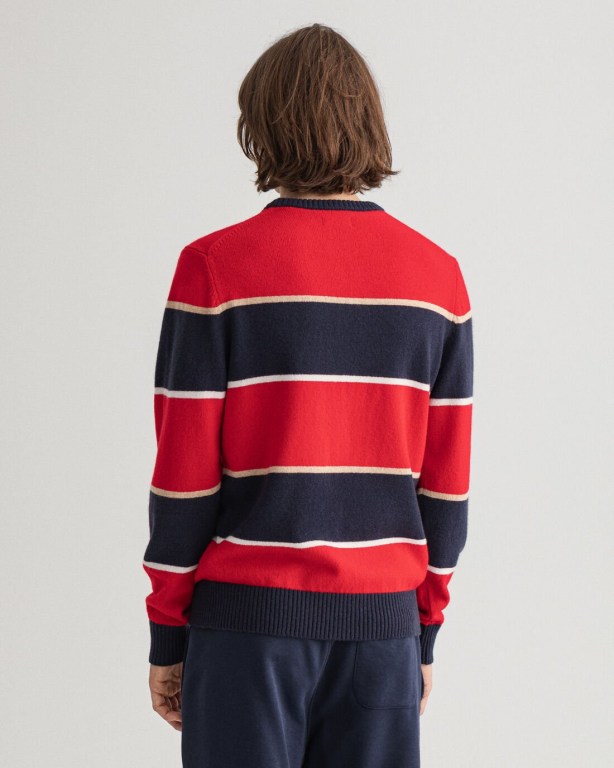 Gant Banner Shield Striped Crew Neck Men's Crewneck Jumpers Red | naMlk8nEiEj