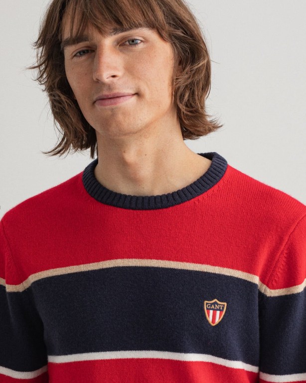 Gant Banner Shield Striped Crew Neck Men's Crewneck Jumpers Red | naMlk8nEiEj