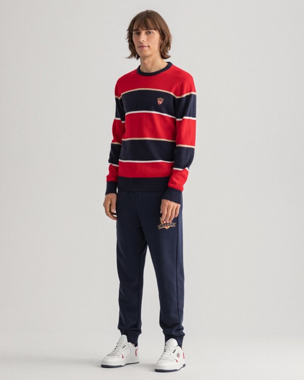 Gant Banner Shield Striped Crew Neck Men's Crewneck Jumpers Red | naMlk8nEiEj