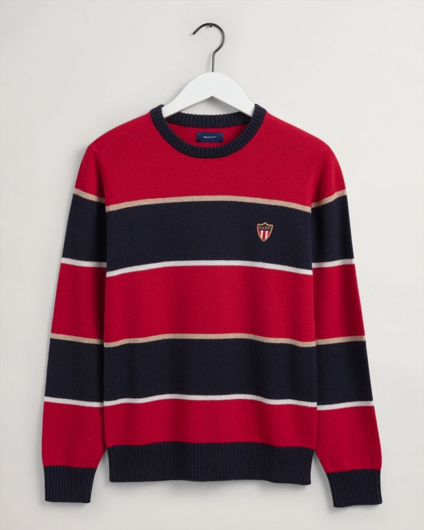 Gant Banner Shield Striped Crew Neck Men's Crewneck Jumpers Red | naMlk8nEiEj