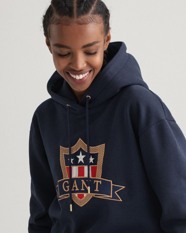 Gant Banner Shield Women's Hoodies Blue | LjfcP5ldxxO