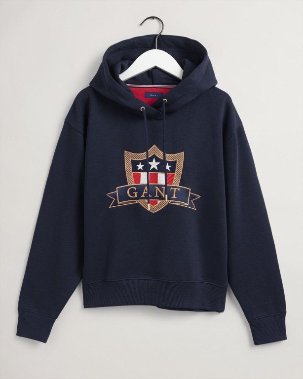 Gant Banner Shield Women's Hoodies Blue | LjfcP5ldxxO