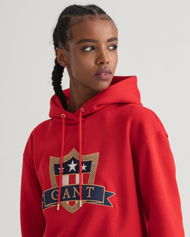 Gant Banner Shield Women's Hoodies Red | iCetAk8gGc2