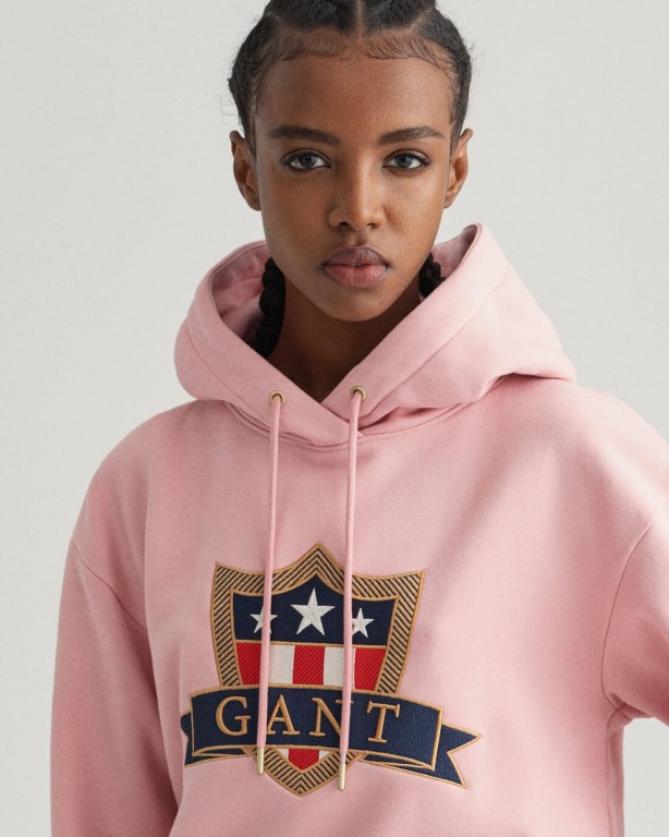 Gant Banner Shield Women's Hoodies Rose | hob5tb5Yn9T