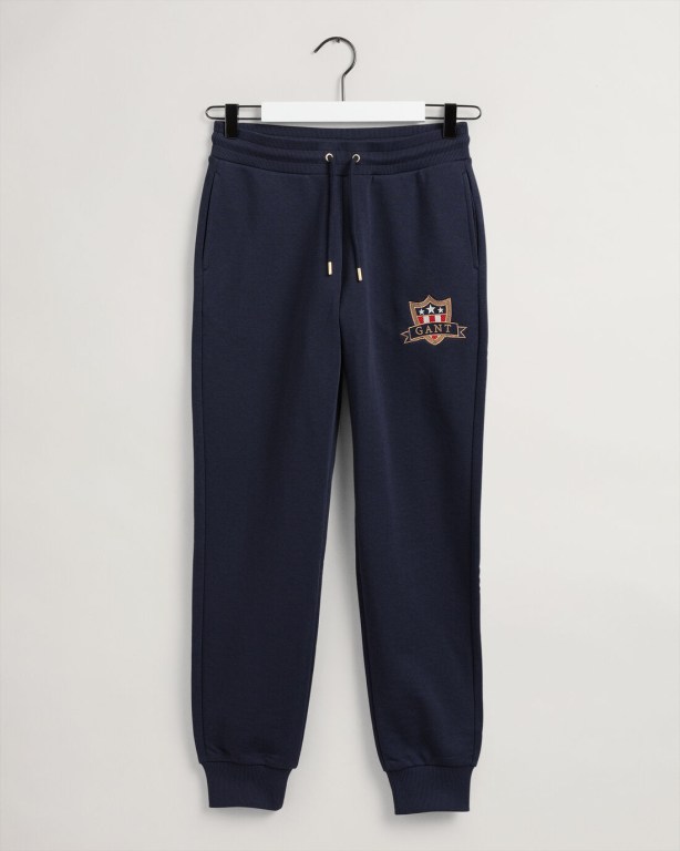 Gant Banner Shield Women's Sweatpants Blue | dh11WqLZC8I