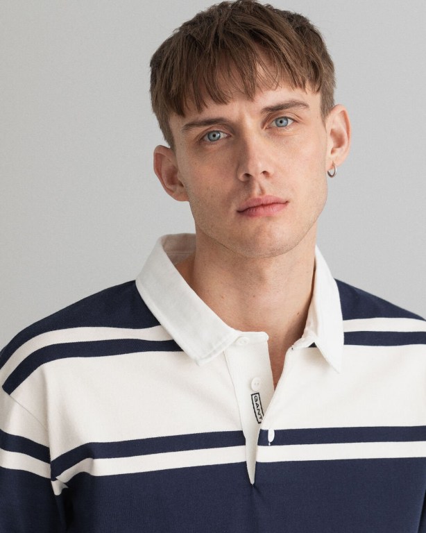 Gant Barstripe Heavy Men's Rugby Shirts Blue | cOHYtnVvAvb