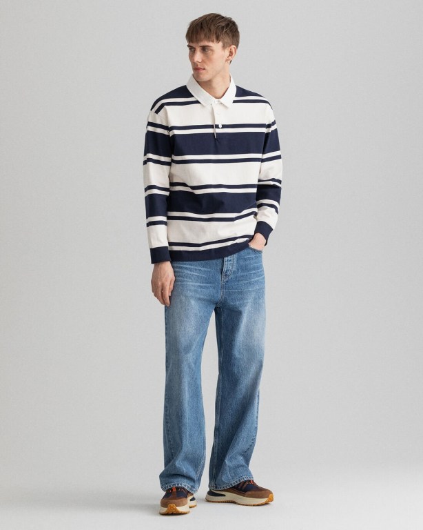 Gant Barstripe Heavy Men's Rugby Shirts Blue | cOHYtnVvAvb