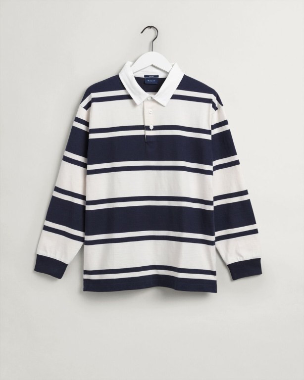 Gant Barstripe Heavy Men's Rugby Shirts Blue | cOHYtnVvAvb