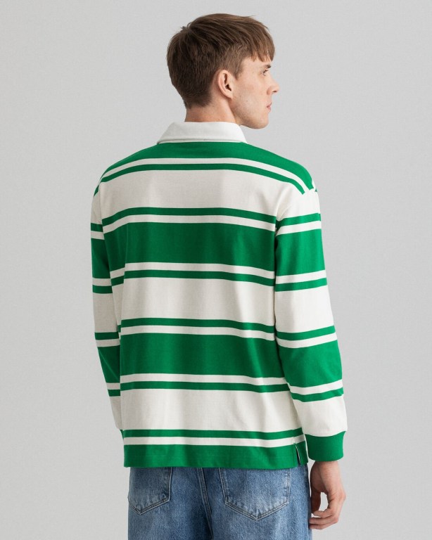 Gant Barstripe Heavy Men's Rugby Shirts Green | lqWtIbbZ6WG