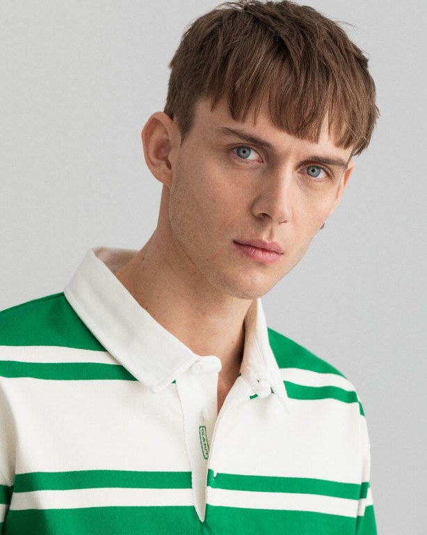 Gant Barstripe Heavy Men's Rugby Shirts Green | lqWtIbbZ6WG