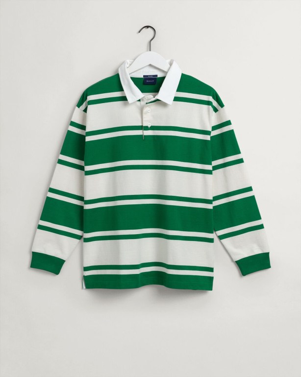 Gant Barstripe Heavy Men's Rugby Shirts Green | lqWtIbbZ6WG