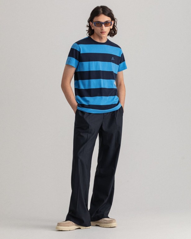 Gant Barstripe Men's T-shirts Blue | KQ4RnfeS771