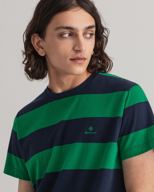 Gant Barstripe Men's T-shirts Green | us2wr4bBOKu