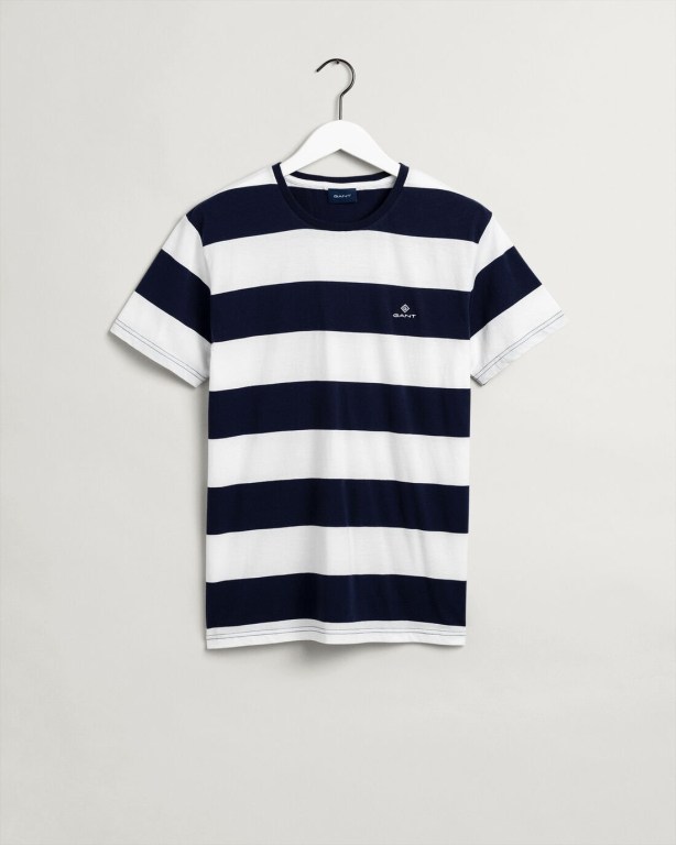 Gant Barstripe Men's T-shirts White | 3AMSK0L2Umo