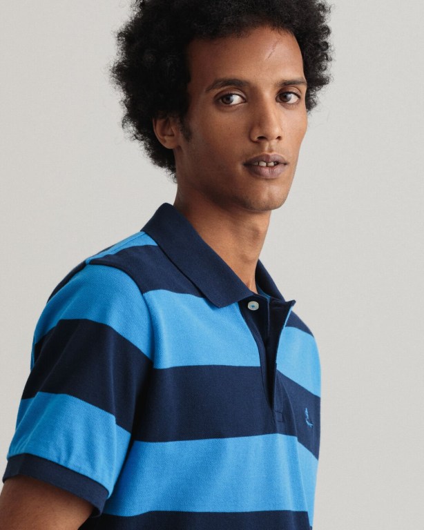 Gant Barstripe Piqué Men's Polo Shirts Blue | dKuK2srjDYH