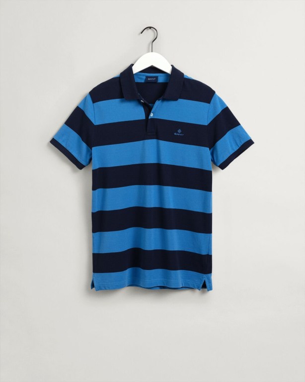 Gant Barstripe Piqué Men's Polo Shirts Blue | dKuK2srjDYH