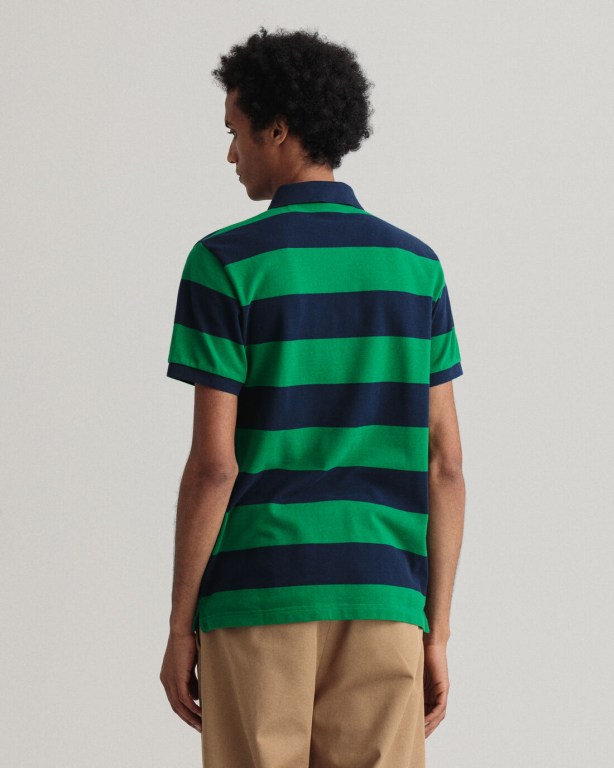 Gant Barstripe Piqué Men's Polo Shirts Green | HQnb1moIqUx