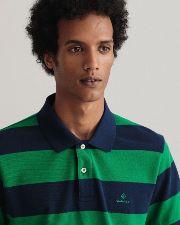 Gant Barstripe Piqué Men's Polo Shirts Green | HQnb1moIqUx