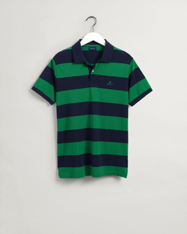 Gant Barstripe Piqué Men's Polo Shirts Green | HQnb1moIqUx