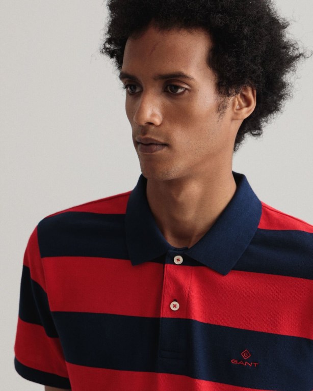 Gant Barstripe Piqué Men's Polo Shirts Light Red | QrBa7LjJD8r