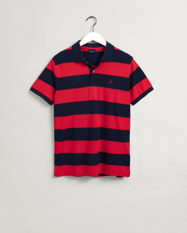 Gant Barstripe Piqué Men's Polo Shirts Light Red | QrBa7LjJD8r