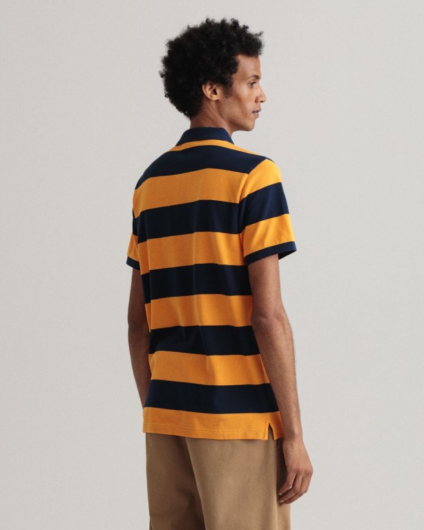 Gant Barstripe Piqué Men's Polo Shirts Orange | S1ypdcFCeYm