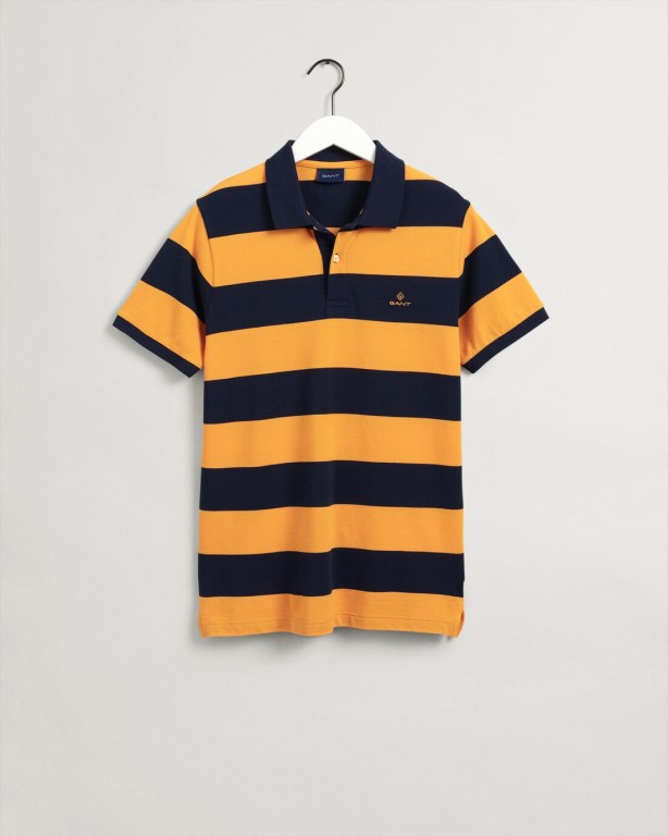 Gant Barstripe Piqué Men's Polo Shirts Orange | S1ypdcFCeYm