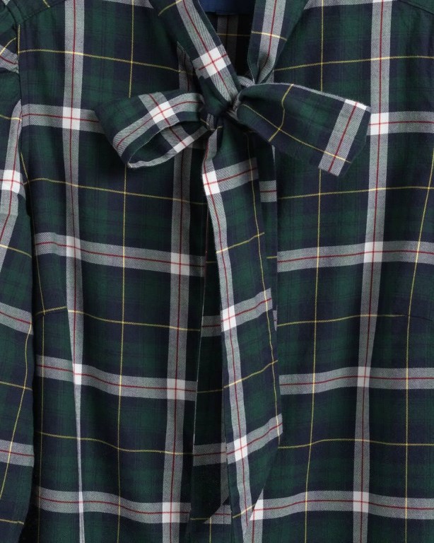 Gant Bow Puff Sleeve Check Women's Shirts Brown Green | EhobPbBFIlB