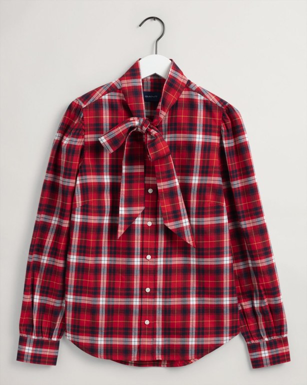 Gant Bow Puff Sleeve Check Women\'s Shirts Red | mmfHOhlmGDj