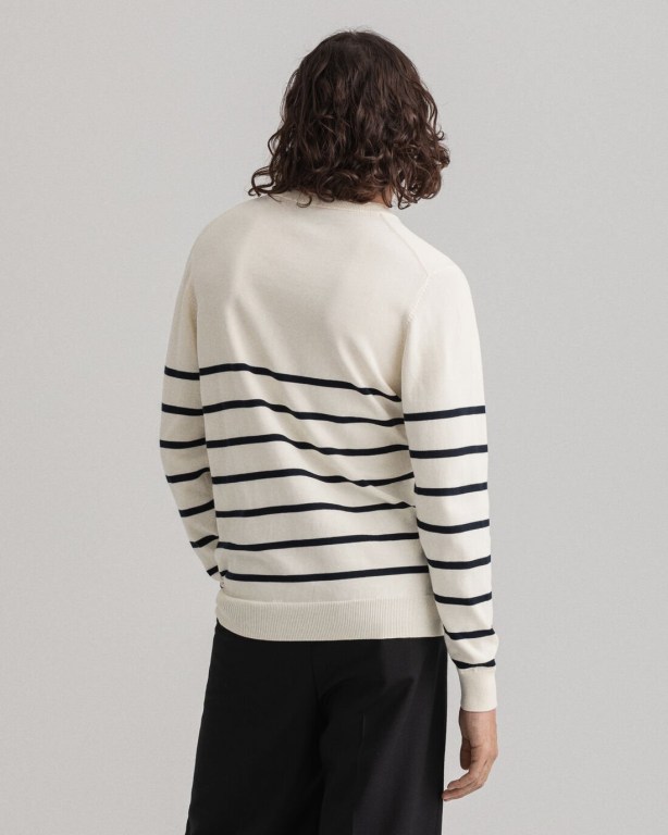 Gant Breton Stripe Crew Neck Men's Crewneck Jumpers Cream | 0ry1BX1v0uv