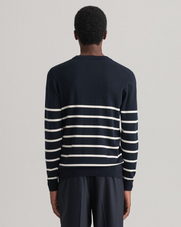 Gant Breton Stripe Crew Neck Men's Crewneck Jumpers Blue | KbsuOwHIGrO