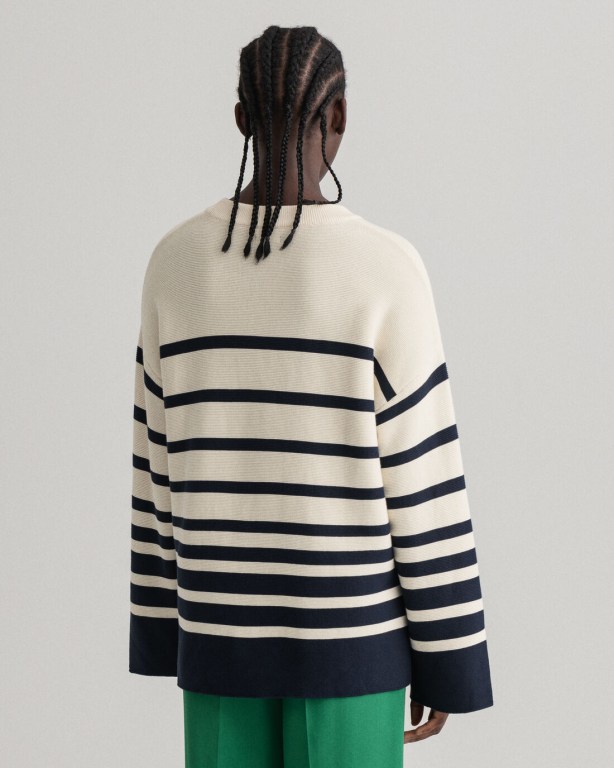 Gant Breton Stripe Crew Neck Women's Crew Neck Jumpers Cream | HbFkbRJgWe6