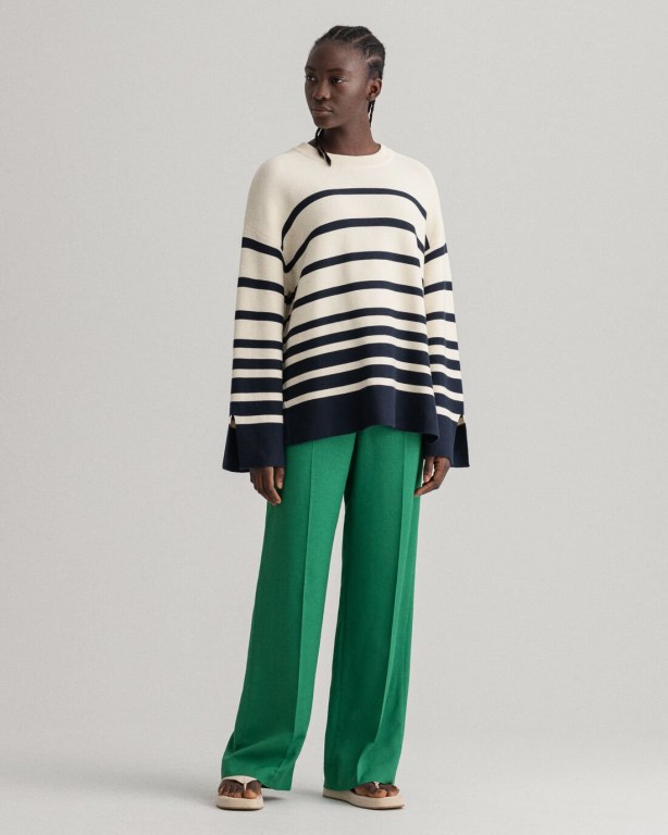 Gant Breton Stripe Crew Neck Women's Crew Neck Jumpers Cream | HbFkbRJgWe6