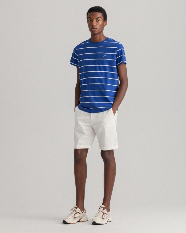 Gant Breton Stripe Men's T-shirts Blue | nVsEp2CmCjs