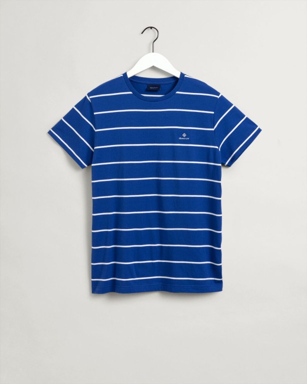 Gant Breton Stripe Men's T-shirts Blue | nVsEp2CmCjs