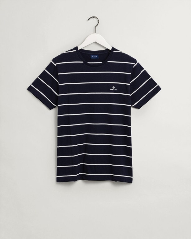 Gant Breton Stripe Men's T-shirts Blue | tCRe6L6ETLB