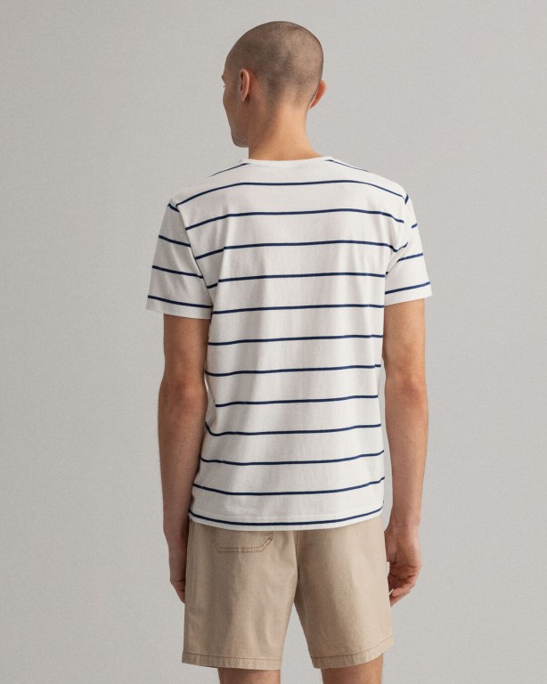 Gant Breton Stripe Men's T-shirts White | 9uP1YenKqMT