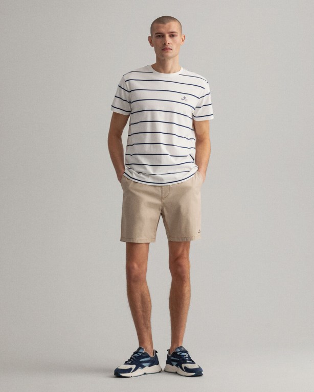 Gant Breton Stripe Men's T-shirts White | 9uP1YenKqMT