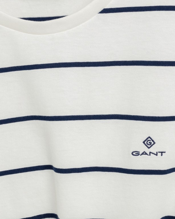 Gant Breton Stripe Men's T-shirts White | 9uP1YenKqMT