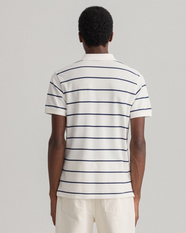 Gant Breton Stripe Piqué Men's Polo Shirts White | D3PCXpf0Z7z