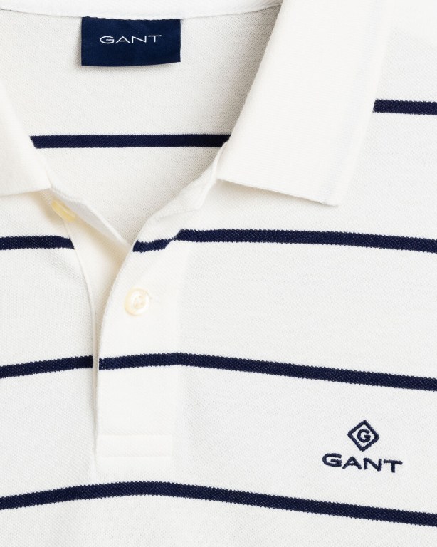 Gant Breton Stripe Piqué Men's Polo Shirts White | D3PCXpf0Z7z