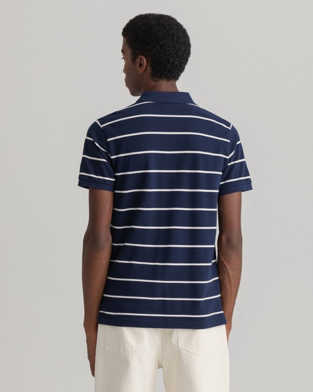 Gant Breton Stripe Piqué Men's Polo Shirts Blue | zmVMMbrnGBp