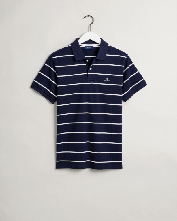 Gant Breton Stripe Piqué Men's Polo Shirts Blue | zmVMMbrnGBp