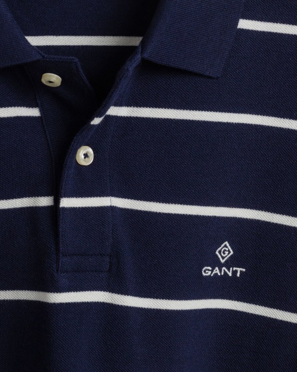 Gant Breton Stripe Piqué Men's Polo Shirts Blue | zmVMMbrnGBp