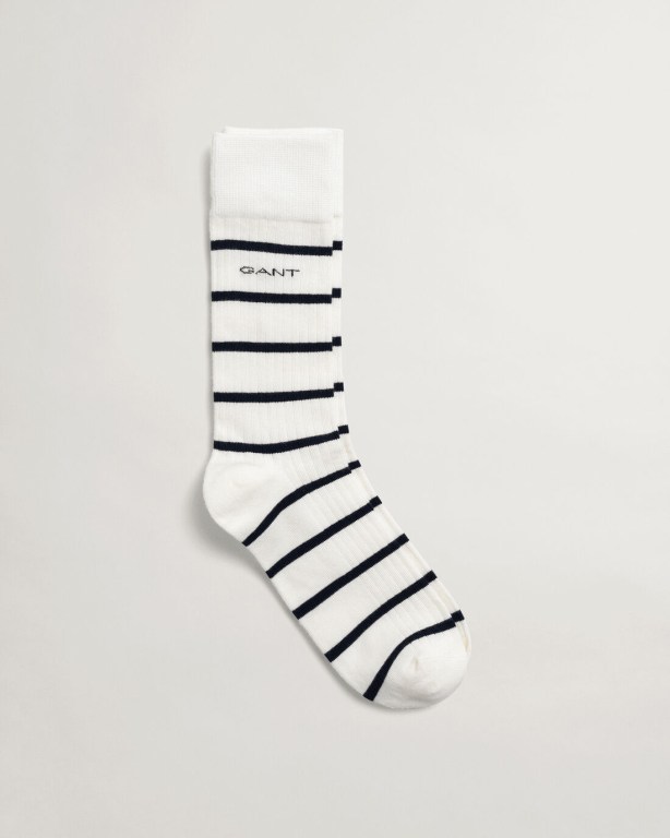 Gant Breton Stripe Ribbed Men\'s Socks White | ez8I6wyrhsY