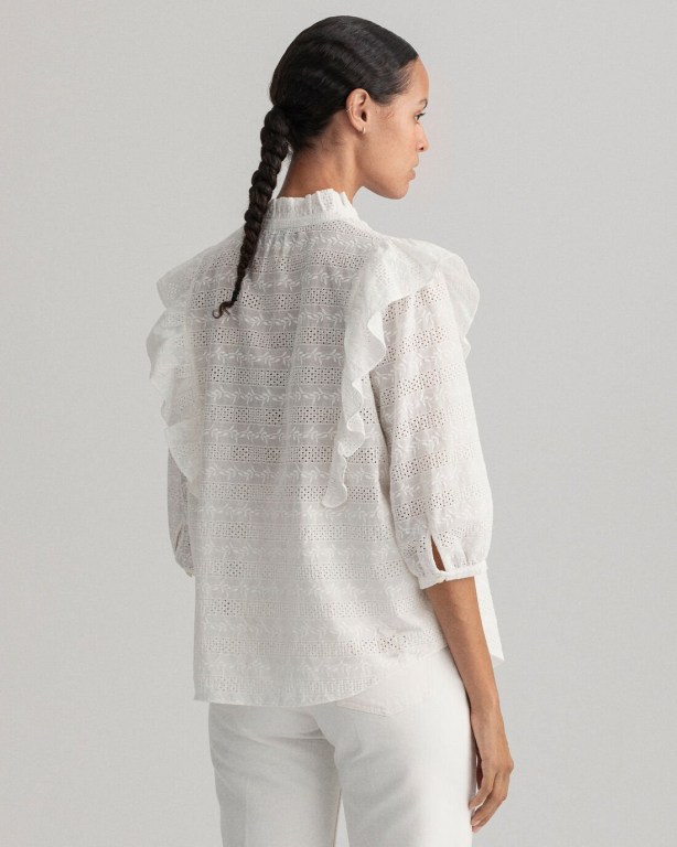 Gant Broderie Anglaise Top Women's Blouses White | fseyqJS2pPV