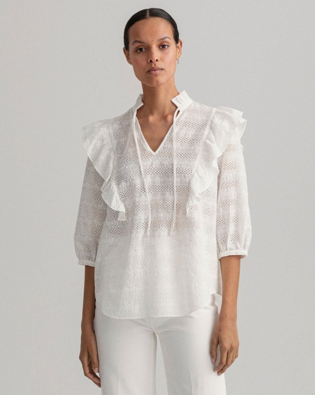 Gant Broderie Anglaise Top Women's Blouses White | fseyqJS2pPV