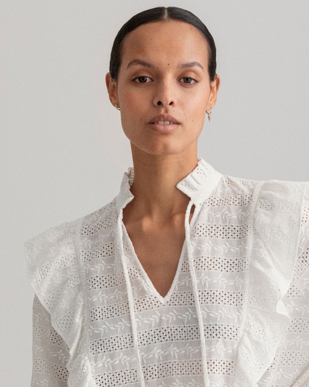 Gant Broderie Anglaise Top Women's Blouses White | fseyqJS2pPV