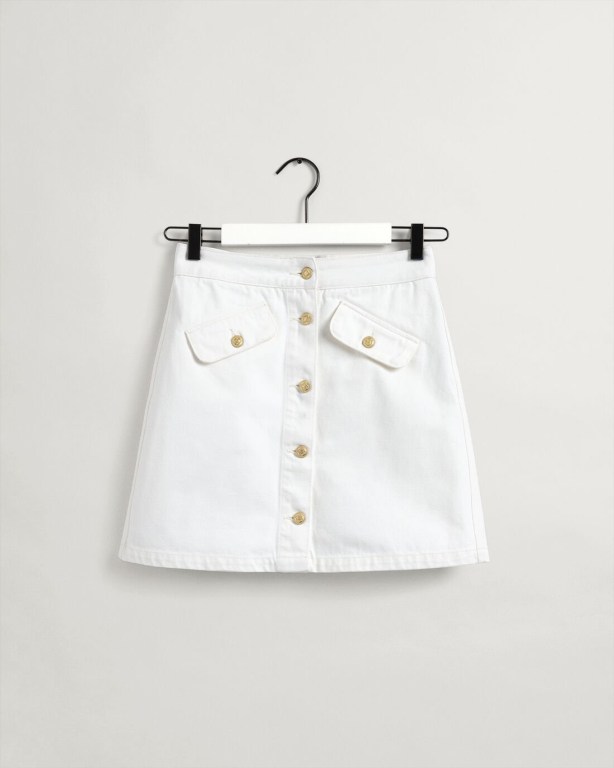 Gant Button Front Ecru Mini Women's Skirts White | Ee5GXfx8l5v